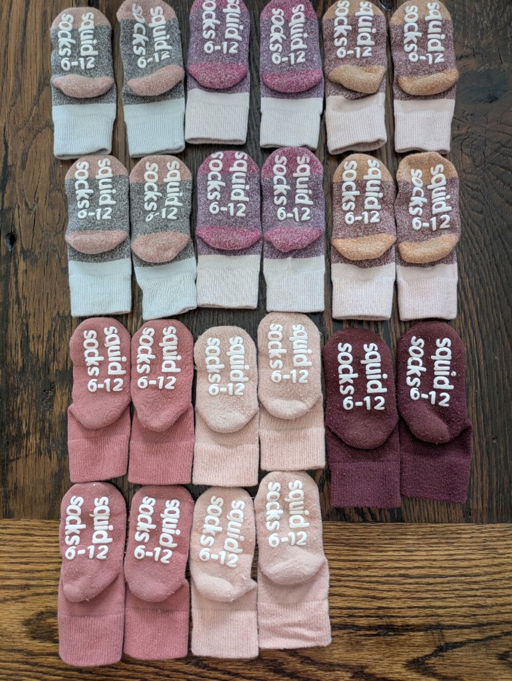 11 Infant Grippy Squid Socks - Cotton Mid weight For 6-12 Months Pinks